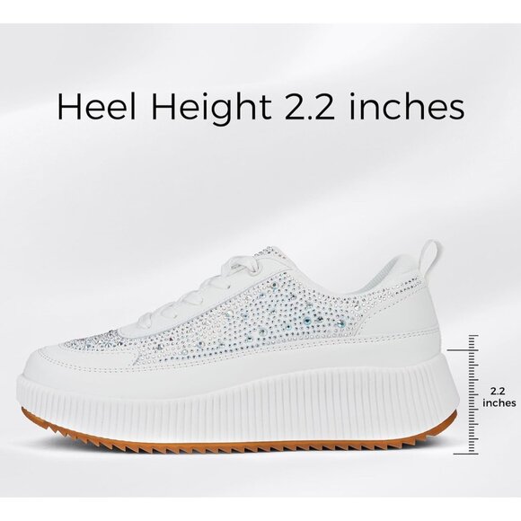 Brand New Women White Rubber LUCKY STEP Rhinestone Platform Chunky Sneakers - Picture 3 of 9